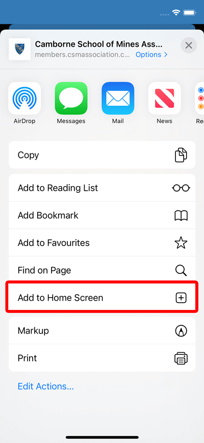 iOS screenshot - tap Add to Home Screen